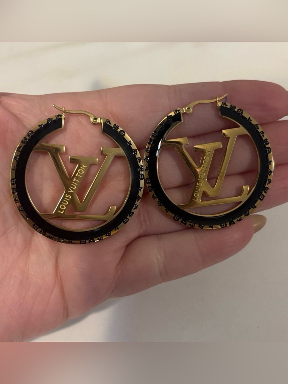 Gold & Black LV Hoop Earrings